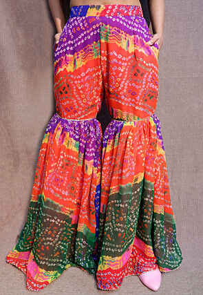 Bandhej Printed Georgette Sharara in Multicolor