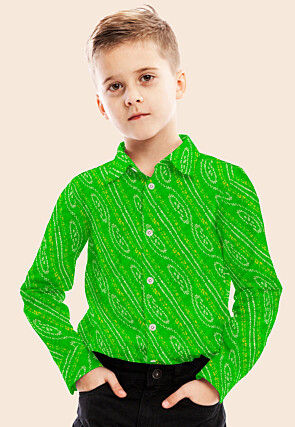 Bandhej Printed Georgette Shirt in Green