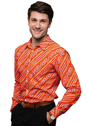 Bandhej Printed Georgette Shirt in Orange