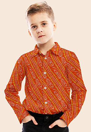 Bandhej Printed Georgette Shirt in Orange