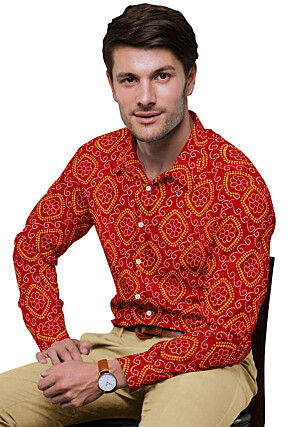 Bandhej Printed Georgette Shirt in Red