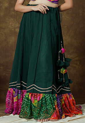 Bandhej Printed Georgette Skirt in Dark Green