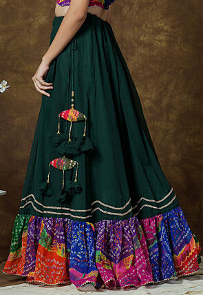 Bandhej Printed Georgette Skirt in Dark Green
