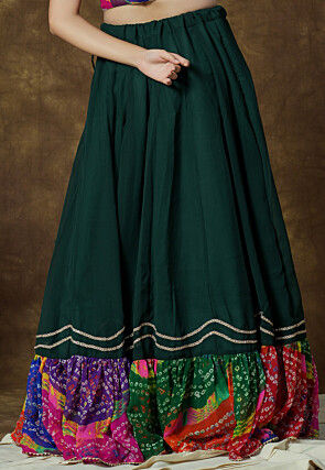 Bandhej Printed Georgette Skirt in Dark Green