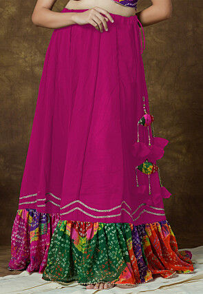 Bandhej Printed Georgette Skirt in Fuchsia