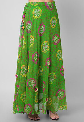 Bandhej Printed Georgette Skirt in Green