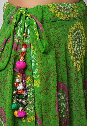 Bandhej Printed Georgette Skirt in Green