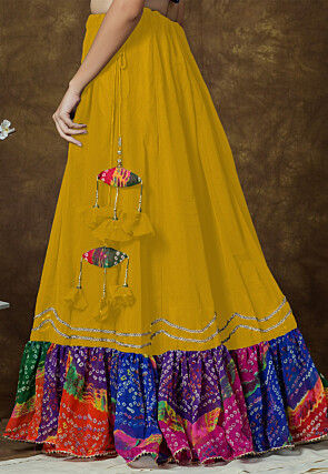 Bandhej Printed Georgette Skirt in Mustard