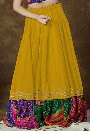 Bandhej Printed Georgette Skirt in Mustard