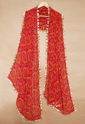 Bandhej Printed Georgette Stole in Red