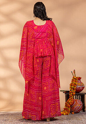 Bandhej Printed Georgette Tunic Set in Fuchsia