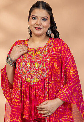 Bandhej Printed Georgette Tunic Set in Fuchsia