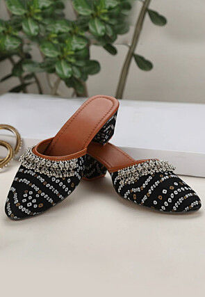 Bandhej Printed Georgette Women Sandal in Black
