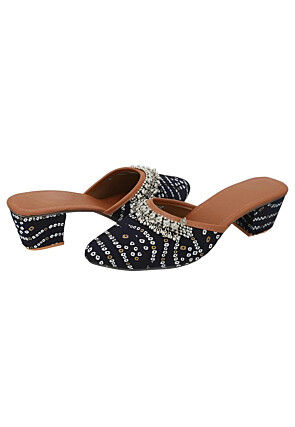 Bandhej Printed Georgette Women Sandal in Black