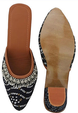 Bandhej Printed Georgette Women Sandal in Black