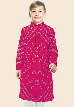 Bandhej Printed Kota Doria Kurta in Fuchsia