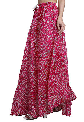 Bandhej Printed Kota Doria Skirt in Magenta