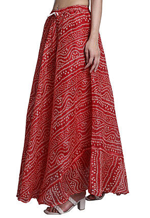 Bandhej Printed Kota Doria Skirt in Red
