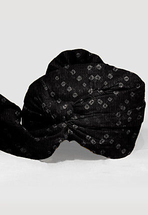 Bandhej Printed Kota Doria Unisex Turban in Black