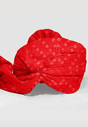 Bandhej Printed Kota Doria Unisex Turban in Red