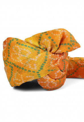 Bandhej Printed Kota Doria Unisex Turban in Shaded Yellow and Orange