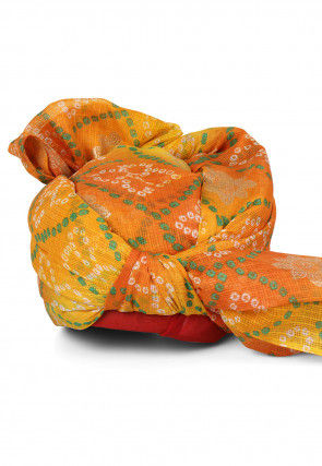 Bandhej Printed Kota Doria Unisex Turban in Shaded Yellow and Orange