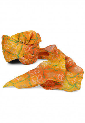 Bandhej Printed Kota Doria Unisex Turban in Shaded Yellow and Orange