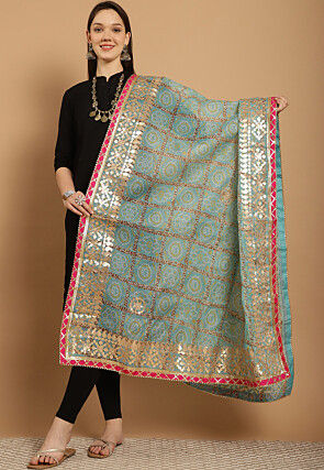 Bandhej Printed Kota Doriya Dupatta in Light Blue