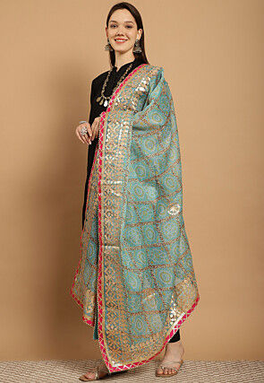 Bandhej Printed Kota Doriya Dupatta in Light Blue