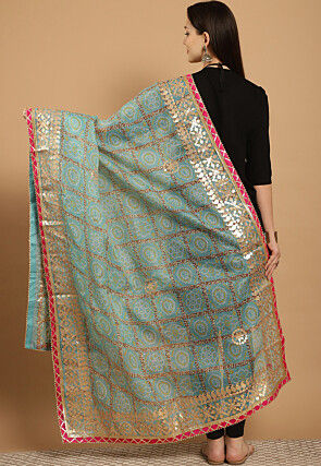 Bandhej Printed Kota Doriya Dupatta in Light Blue