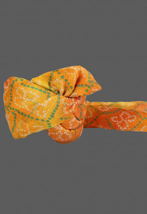 Bandhej Printed Kota Doria Kids Turban in Mustard and Orange