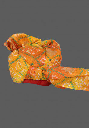 Bandhej Printed Kota Doria Kids Turban in Mustard and Orange