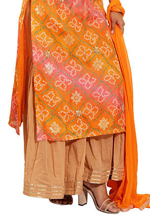 Bandhej Printed Kota Silk Pakistani Suit in Orange
