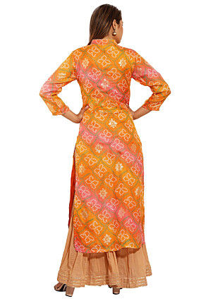 Bandhej Printed Kota Silk Pakistani Suit in Orange