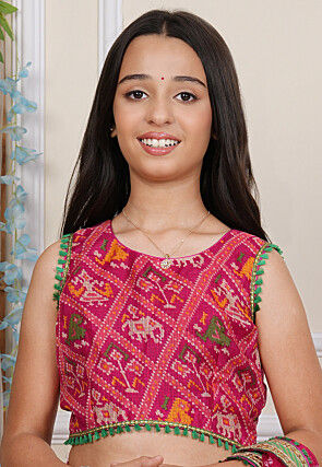 Bandhej Printed Kota Silk Saree in Fuchsia