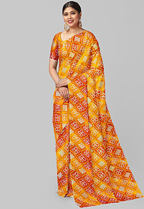 Bandhej Printed Kota Silk Saree in Mustard