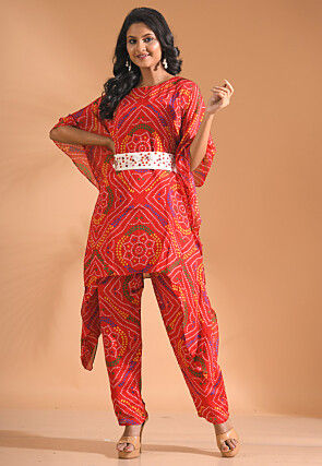Bandhej Printed Pure Chiffon Co ord Set in Red