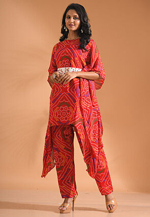 Bandhej Printed Pure Chiffon Co ord Set in Red