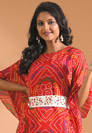 Bandhej Printed Pure Chiffon Co ord Set in Red