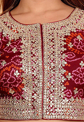 Bandhej Printed Pure Chinon Crepe Blouse in Maroon