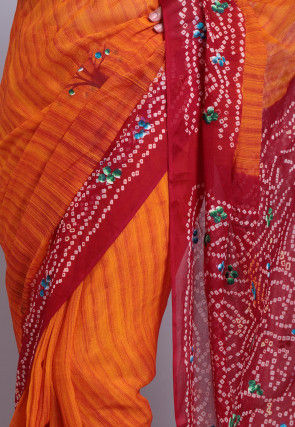 Bandhej Printed Pure Chinon Crepe Saree in Orange