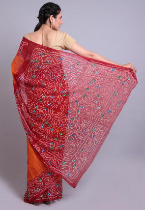 Bandhej Printed Pure Chinon Crepe Saree in Orange