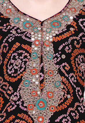 Bandhej Printed Pure Chinon Crepe Straight Suit in Black