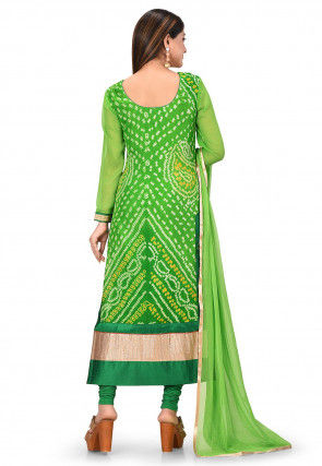 Bandhej Printed Pure Chinon Crepe Straight Suit in Light Green