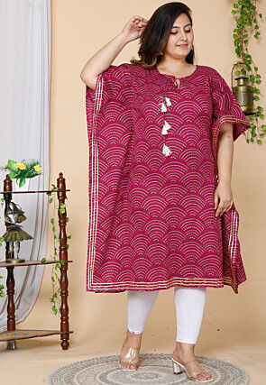 Bandhej Printed Pure Cotton Kaftan in Magenta