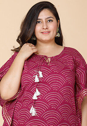 Bandhej Printed Pure Cotton Kaftan in Magenta