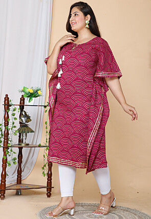 Bandhej Printed Pure Cotton Kaftan in Magenta