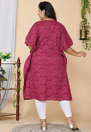 Bandhej Printed Pure Cotton Kaftan in Magenta