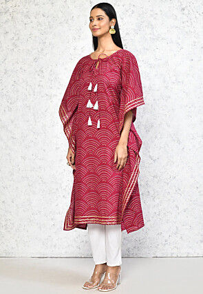 Bandhej Printed Pure Cotton Kaftan in Magenta