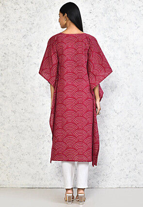 Bandhej Printed Pure Cotton Kaftan in Magenta